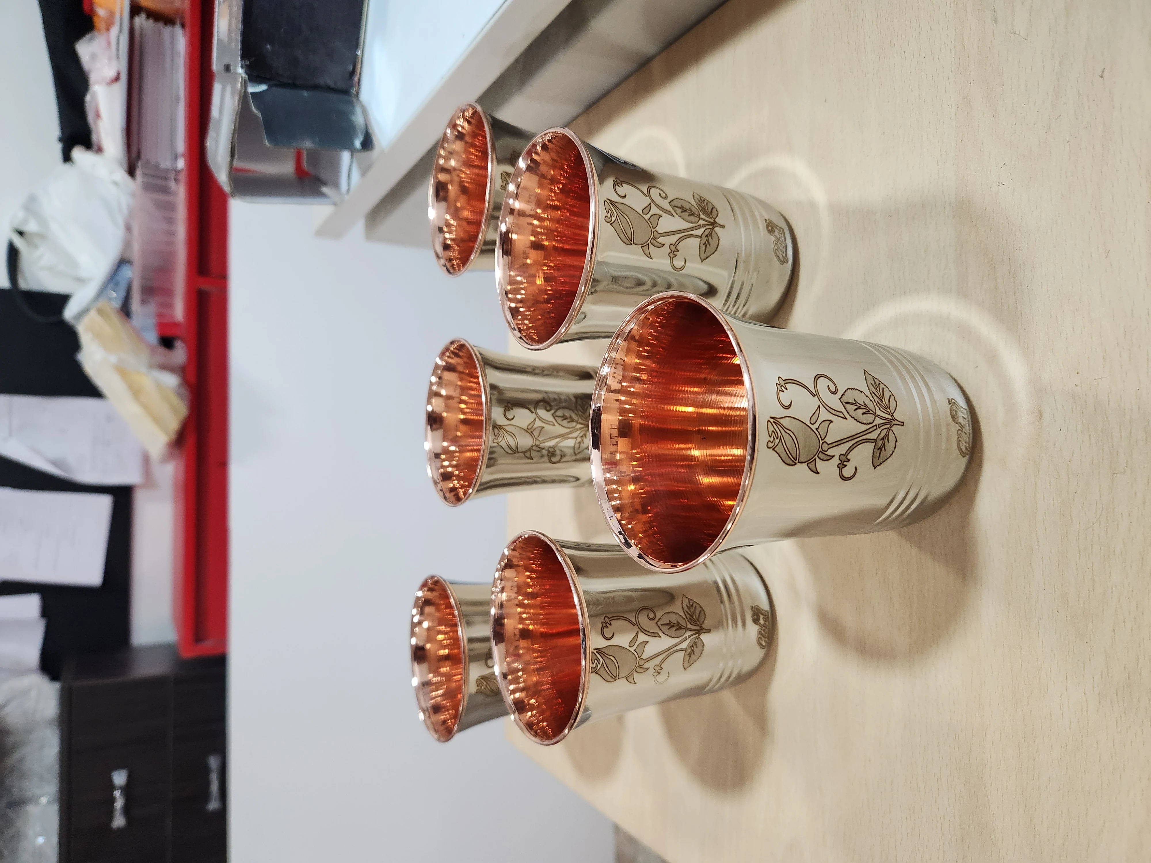 Steel Glass Set with Copper Lining — 6 Pieces